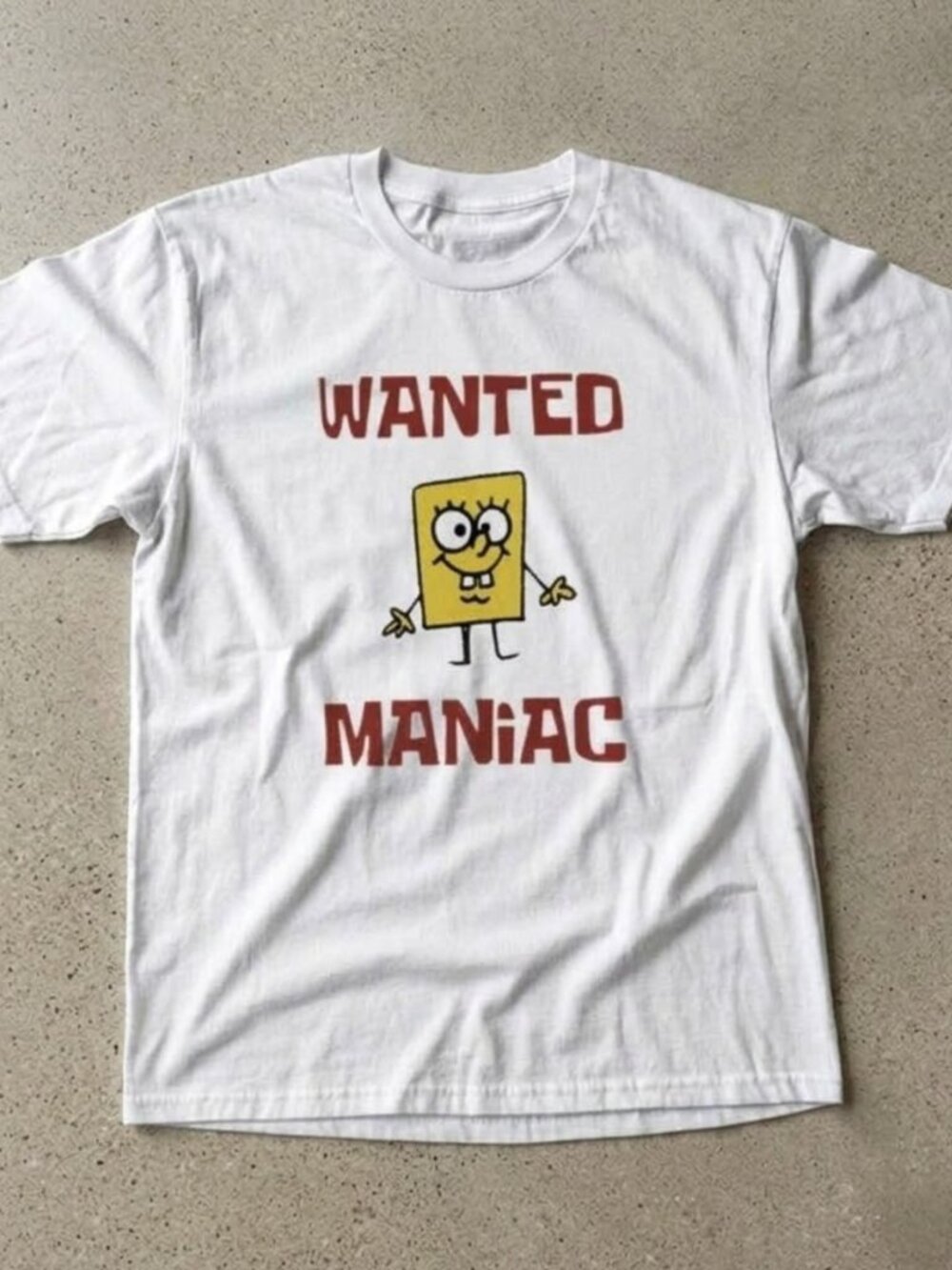 SpongeBob Wanted Maniac Drawing T-Shirt Whit